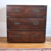 Mid-Century Campaign Style Mahogany Chest with Three Graduated Drawers
