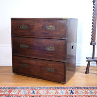 Mid-Century Campaign Style Mahogany Chest with Three Graduated Drawers