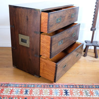 Mid-Century Campaign Style Mahogany Chest with Three Graduated Drawers
