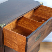 Mid-Century Campaign Style Mahogany Chest with Three Graduated Drawers