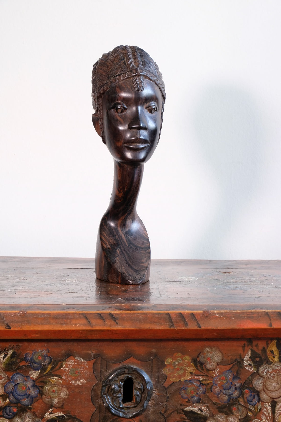 Carved Ebony Female Bust Sculpture Roland Ogiamien 1980 African Art
