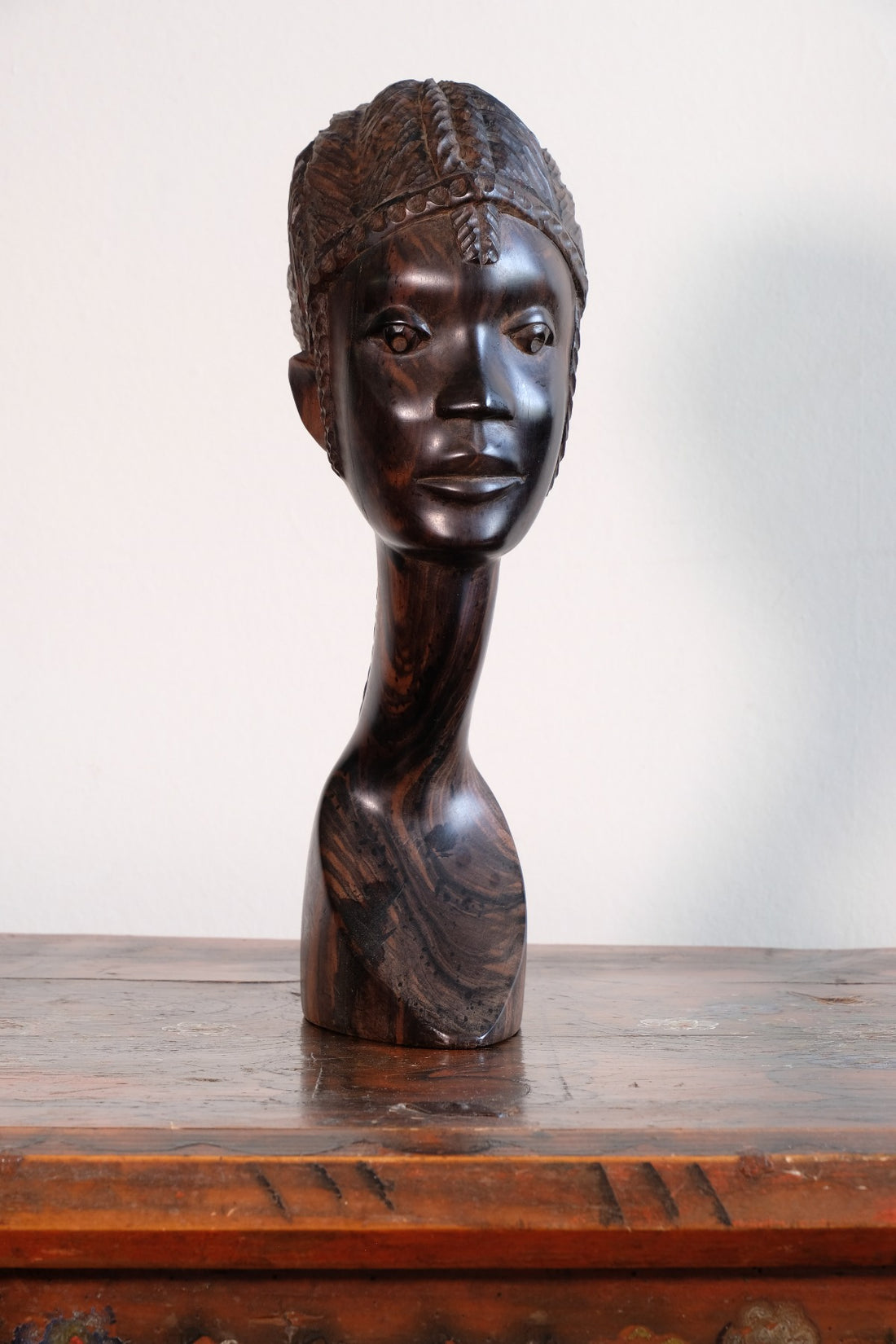 Carved Ebony Female Bust Sculpture Roland Ogiamien 1980 African Art