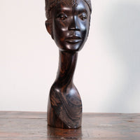 Carved Ebony Female Bust Sculpture Roland Ogiamien 1980 African Art