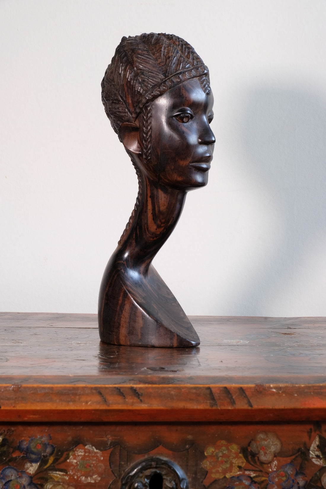 Carved Ebony Female Bust Sculpture Roland Ogiamien 1980 African Art