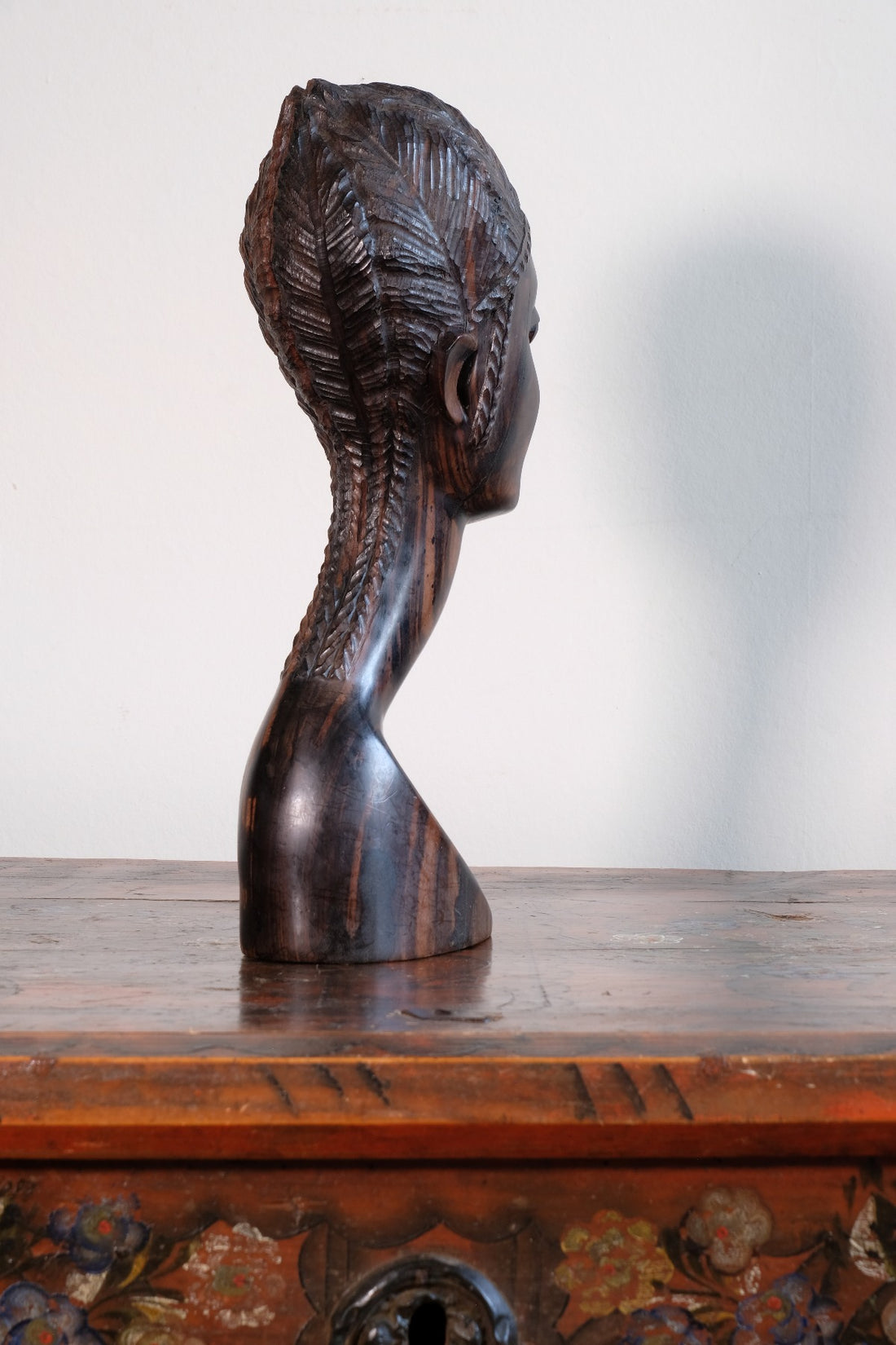 Carved Ebony Female Bust Sculpture Roland Ogiamien 1980 African Art