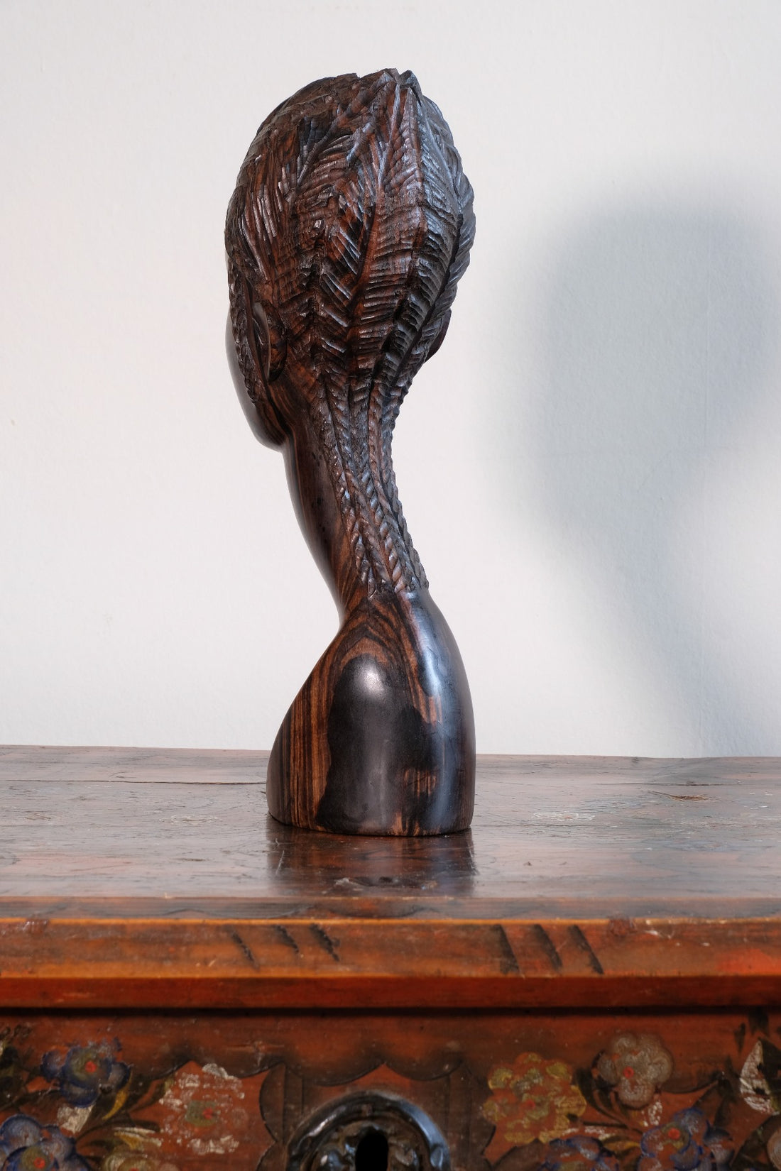 Carved Ebony Female Bust Sculpture Roland Ogiamien 1980 African Art