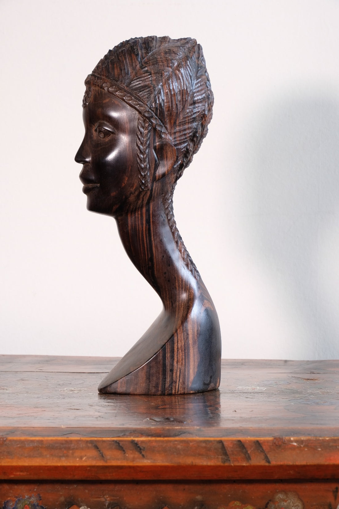 Carved Ebony Female Bust Sculpture Roland Ogiamien 1980 African Art