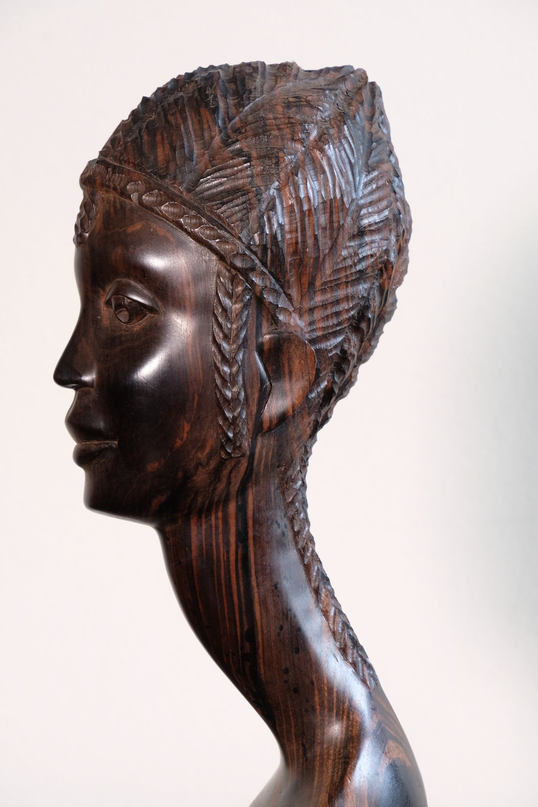 Carved Ebony Female Bust Sculpture Roland Ogiamien 1980 African Art
