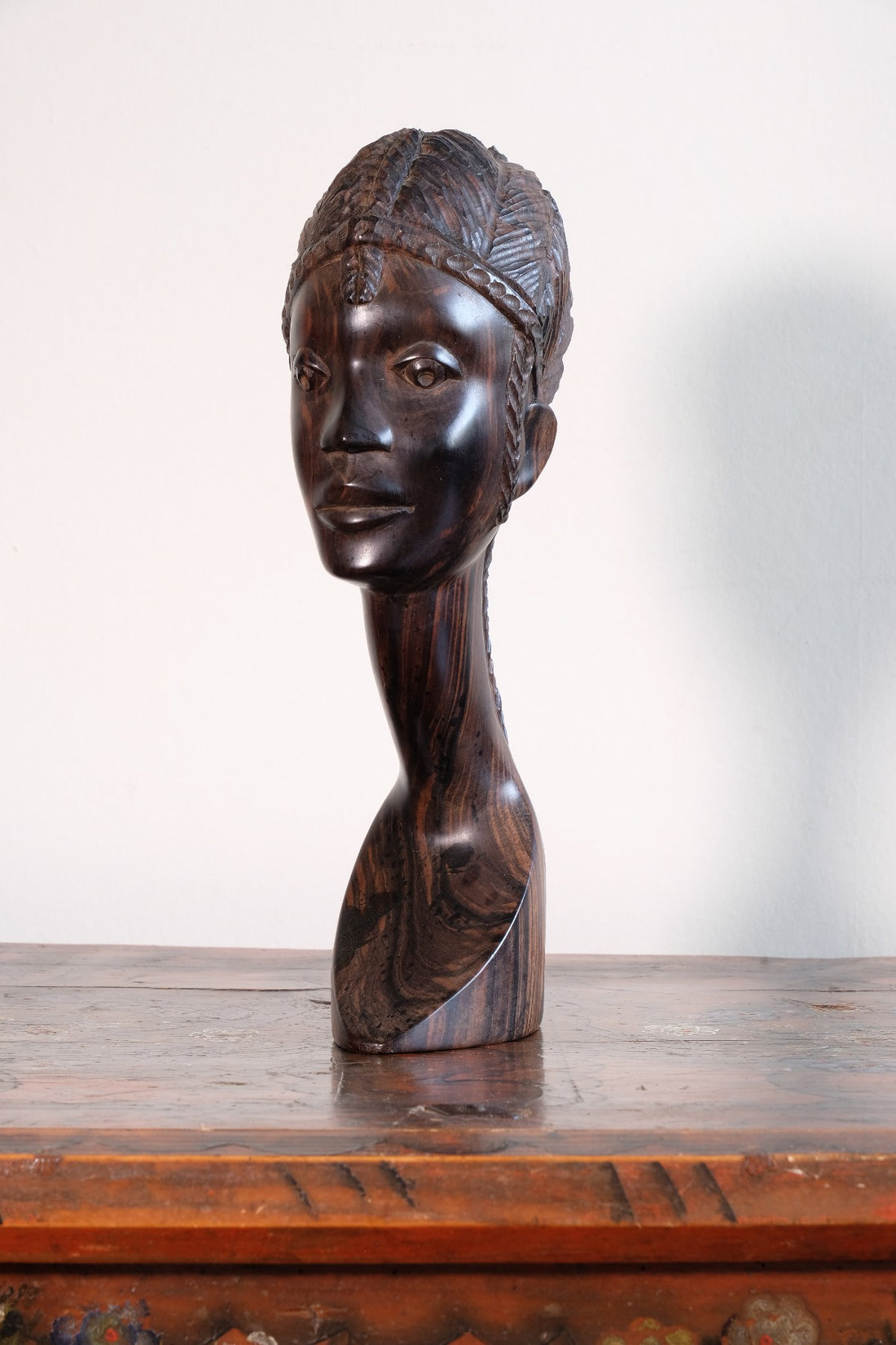Carved Ebony Female Bust Sculpture Roland Ogiamien 1980 African Art