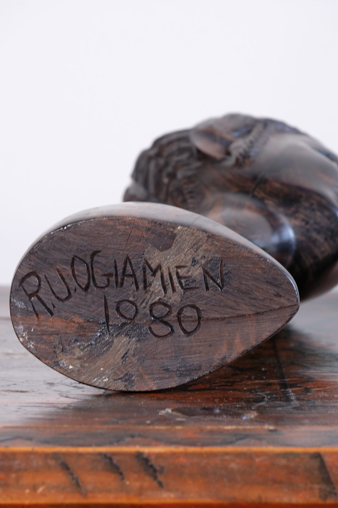 Carved Ebony Female Bust Sculpture Roland Ogiamien 1980 African Art