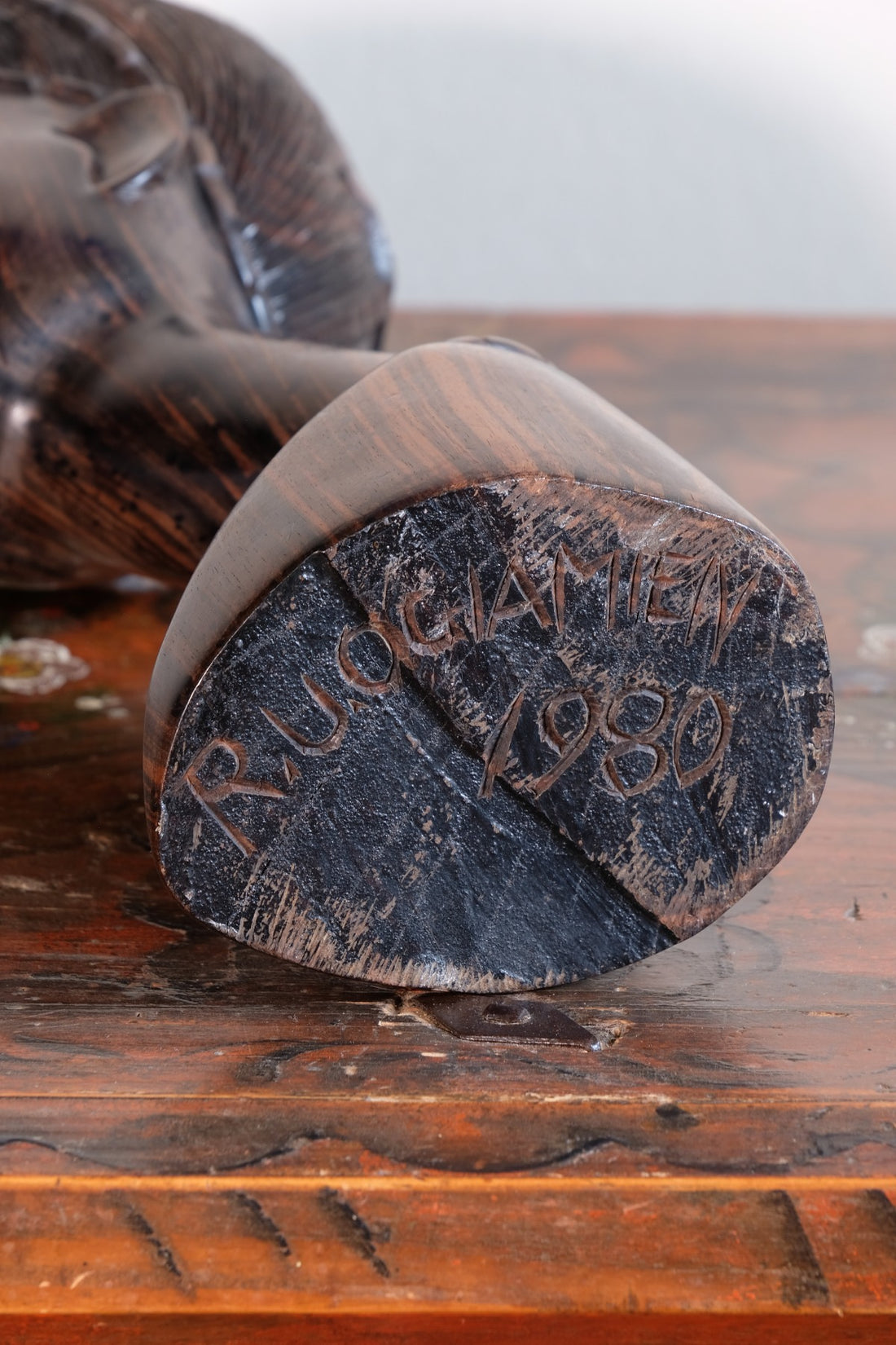 Carved Ebony Male Bust Sculpture Roland Ogiamien 1980 African Art