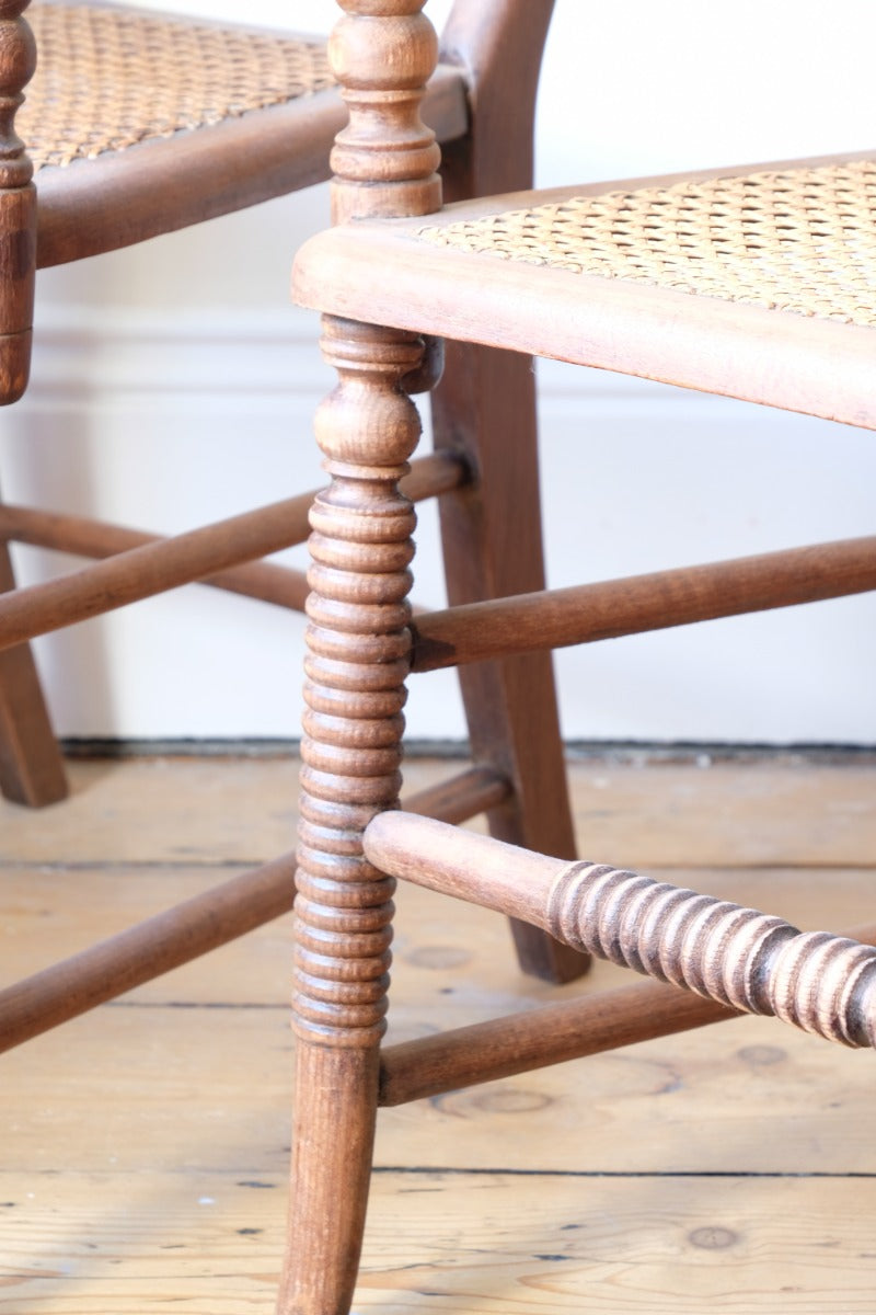 Pair Regency Armchairs Brass Inlay Cane Seats circa 1810