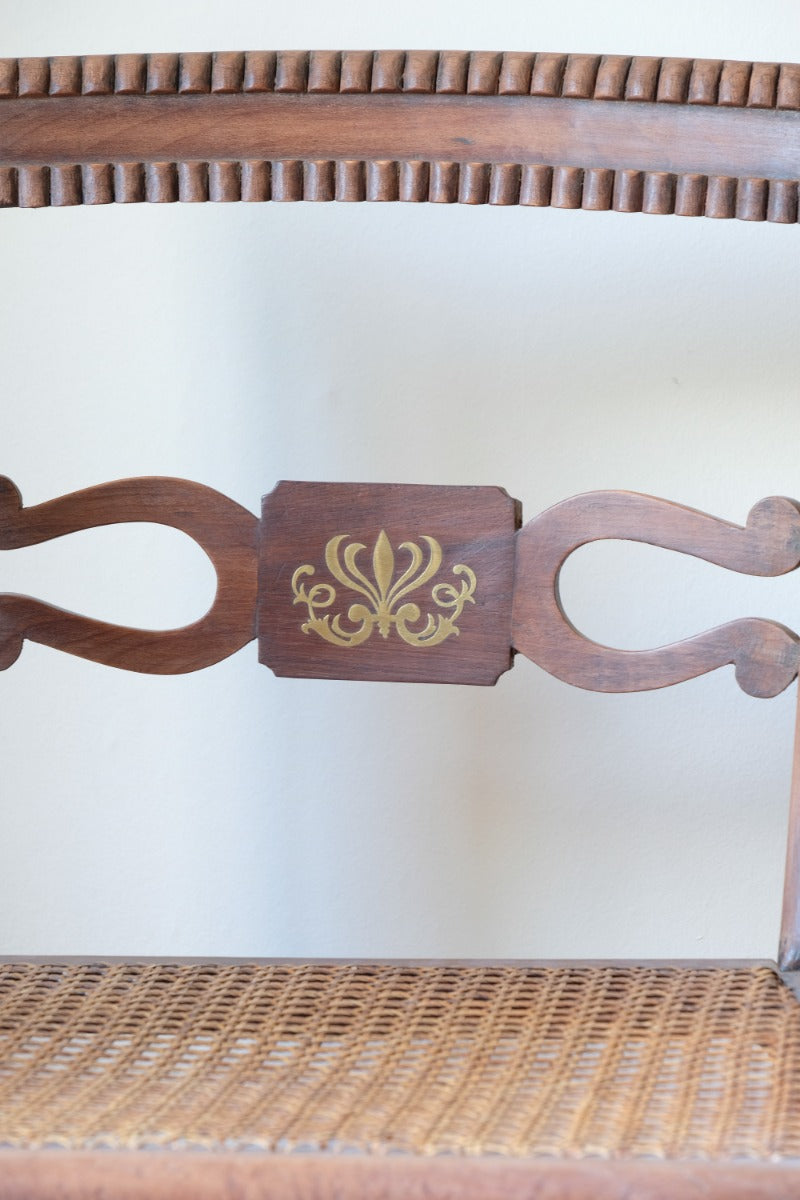 Pair Regency Armchairs Brass Inlay Cane Seats circa 1810