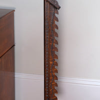 Rare Arts & Crafts carved oak adjustable candle stand with ratchet mechanism