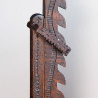 Rare Arts & Crafts carved oak adjustable candle stand with ratchet mechanism