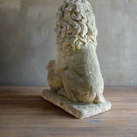 Weathered Stone Lion with Ball Guardian Pair Classic Garden Statue