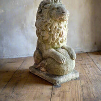 Weathered Stone Lion with Ball Guardian Pair Classic Garden Statue