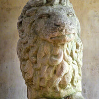 Weathered Stone Lion with Ball Guardian Pair Classic Garden Statue