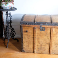 antique rustic pine domed trunk with iron straps circa 1880
