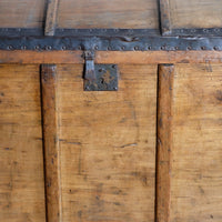 antique rustic pine domed trunk with iron straps circa 1880