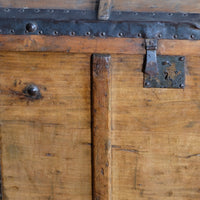 antique rustic pine domed trunk with iron straps circa 1880