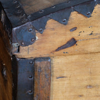 antique rustic pine domed trunk with iron straps circa 1880