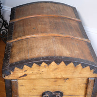 antique rustic pine domed trunk with iron straps circa 1880