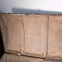 antique rustic pine domed trunk with iron straps circa 1880