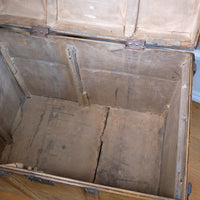 antique rustic pine domed trunk with iron straps circa 1880