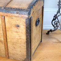 antique rustic pine domed trunk with iron straps circa 1880