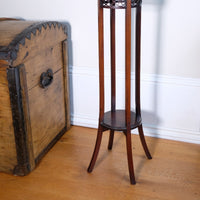 Antique mahogany torchiere plant stand with pierced gallery
