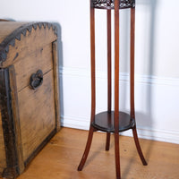 Antique Mahogany Torchère or Plant Stand with Pierced Gallery