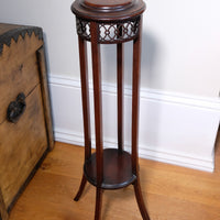 Antique Mahogany Torchère or Plant Stand with Pierced Gallery