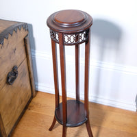Antique Mahogany Torchère or Plant Stand with Pierced Gallery