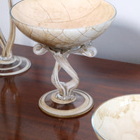 Set of Three Venetian‑Style Tazza Stemmed Glasses