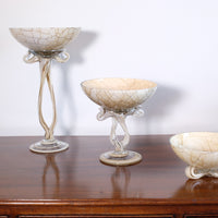 Set of Three Venetian‑Style Tazza Stemmed Glasses