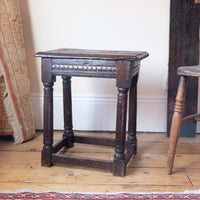 17th century oak jointed stool carved frieze