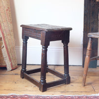 17th century oak jointed stool carved frieze