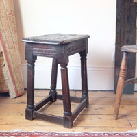 17th century oak jointed stool carved frieze