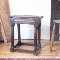 17th century oak jointed stool carved frieze
