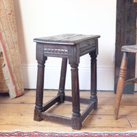 17th century oak jointed stool carved frieze