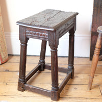 17th century oak jointed stool carved frieze