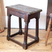 17th century oak jointed stool carved frieze