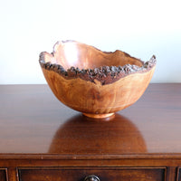 hand turned burr elm bowl live bark edge