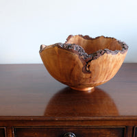 hand turned burr elm bowl live bark edge