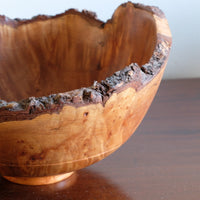 hand turned burr elm bowl live bark edge