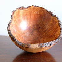 inside hand turned burr elm bowl live bark edge