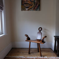 1950s Spanish Brutalist primitive elm leather chair front view
