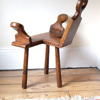 1950s Spanish Brutalist primitive elm leather chair front view