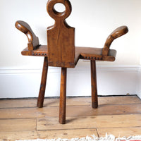 1950s Spanish Brutalist primitive elm leather chair front view